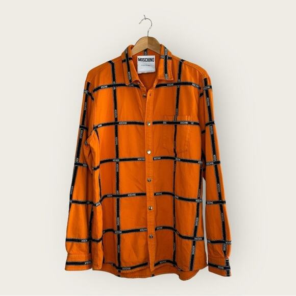 Moschino Couture | Check Button Down Shirt | Orange/Black | Men's Size 43 - Picture 1 of 16
